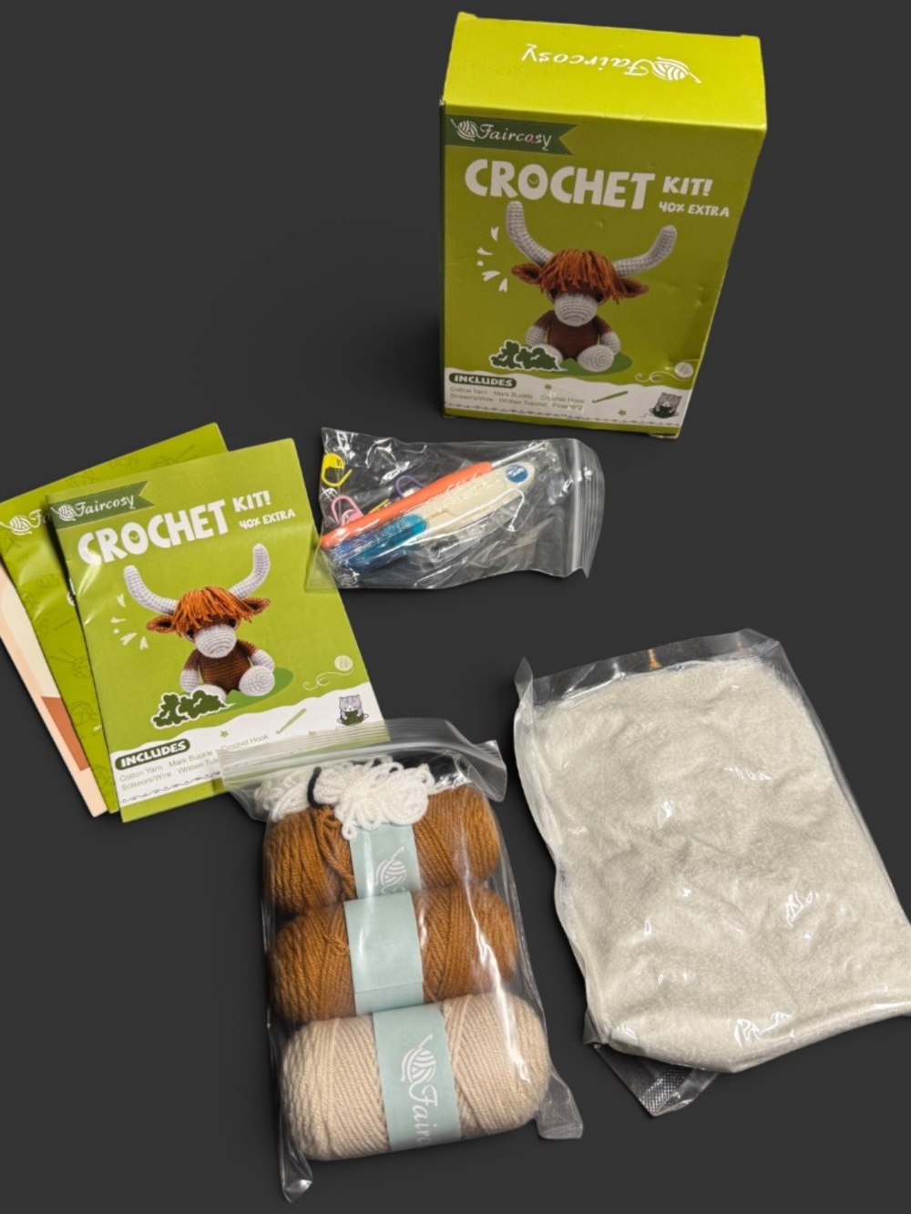 Faircosy Highland Cow Crochet Kit Beginner Amigurumi DIY Craft Gift